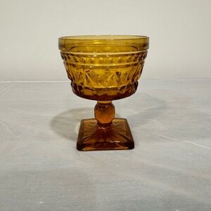 Vintage Amber Pressed Glass Pedestal Bowl | Cottagecore Decor